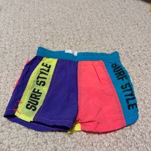 Vintage Toddler Neon Surf Style Colorful Swim Shorts 18m
